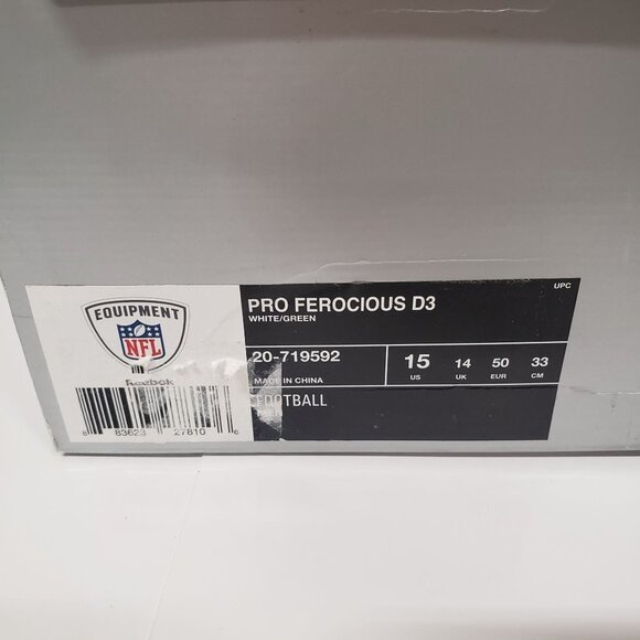 Reebok Equipment NFL Pro‎ Ferocious D3 Football Cleats in White/Green Size 15